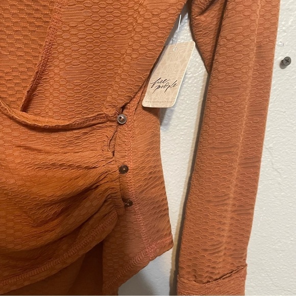 Free People Penny Plunge Neck Stretch Cotton Top NWT​​​​ - Picture 3 of 9